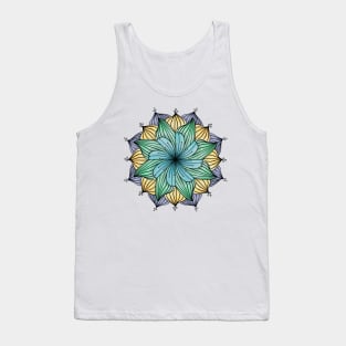 Blue, Green and Yellow Floral Mandala Tank Top